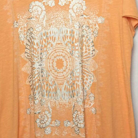 Madison & Berkeley Women's 2X Orange‎ Short Sleeve Graphic Top Blouse Boho Flowy - Picture 7 of 8